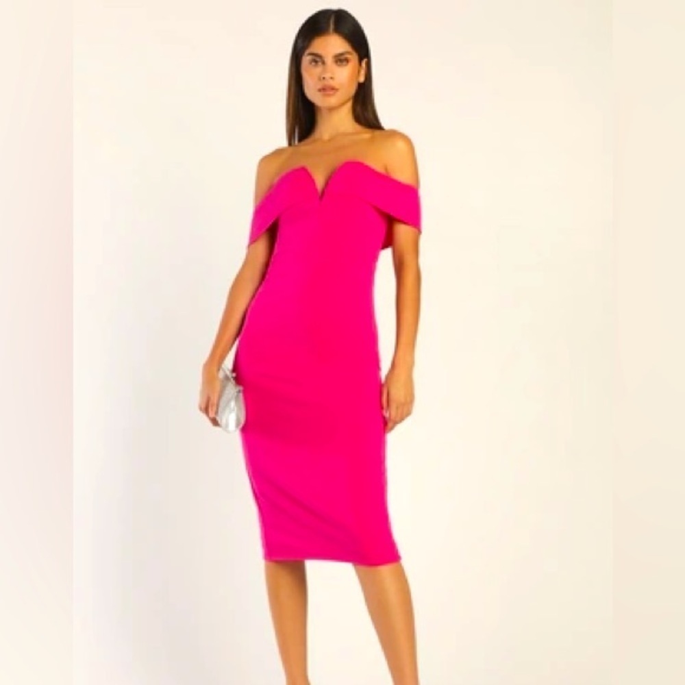 NWT Women’s LULU’S My Favorite Night Pink Off-the-Shoulder Bodycon Dress- Medium
